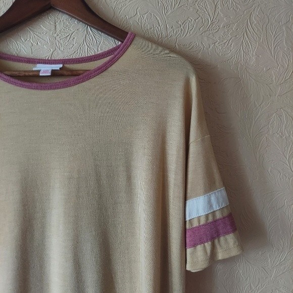 LuLaRoe Irma tunic top yellow ringer oversized short sleeve modest XXS - Picture 2 of 8